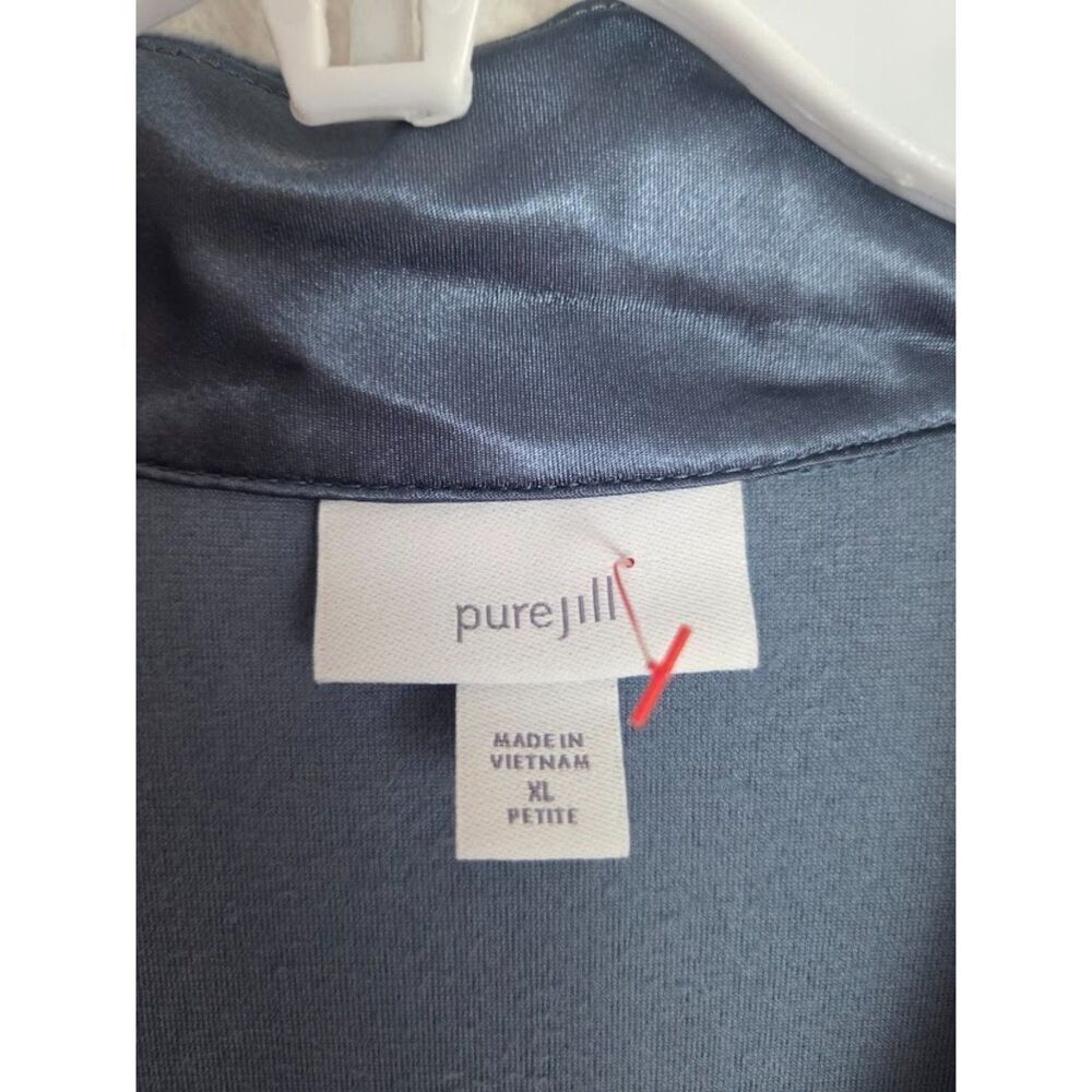 J.Jill Pure Jill Blue Grey V-Neck Velvet & Satin Trim Long Sleeve Blouse XLP - Picture 5 of 7